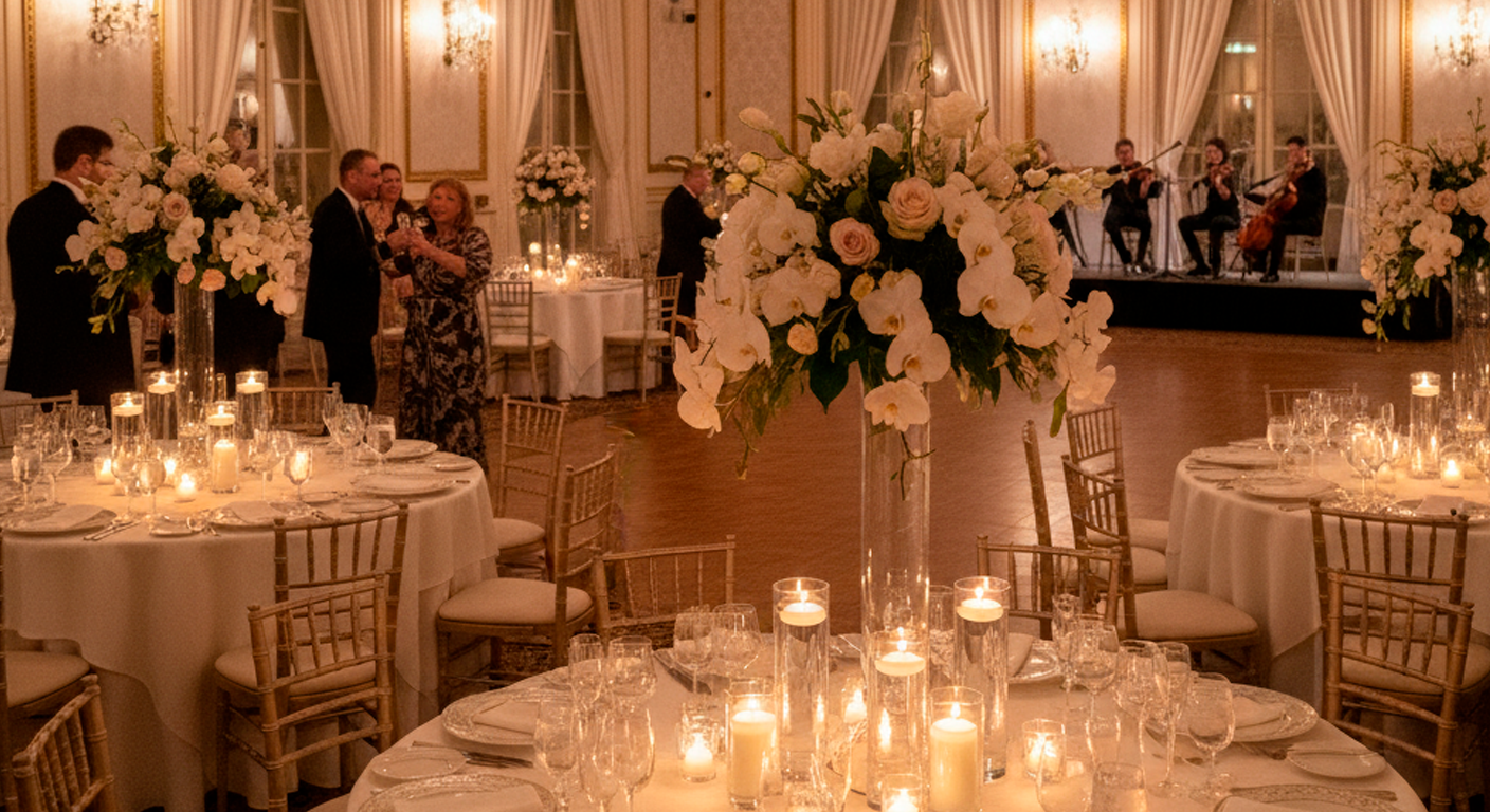 Casa de eventos com buffet usando máquina de gelo EGC para grandes festas